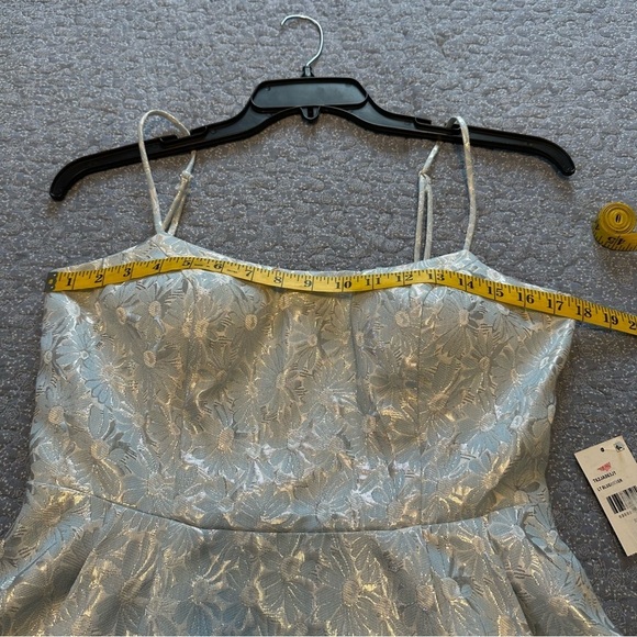 Next/Up Dress Sky Blue Metallic Silver Daisy Floral Spaghetti Straps Size 13/14 - Picture 10 of 12
